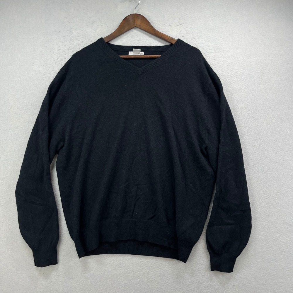 Oliver Perry Sweater Mens XXL Black 100% Cashmere V Neck Classic Pullover